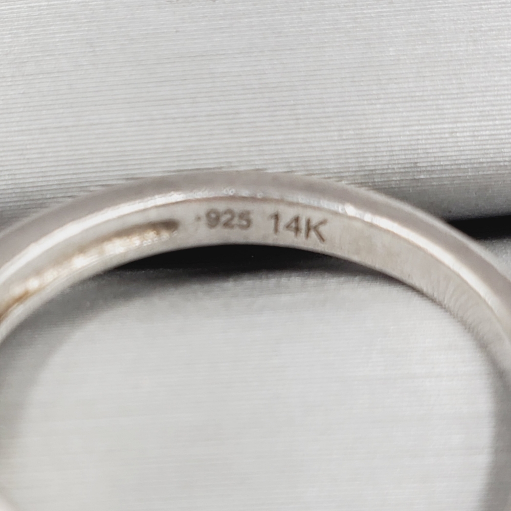 14k 925 Two Tone Sterling Silver & Yellow Gold Genuine Diamond Circle Dome Ring - Picture 5 of 6